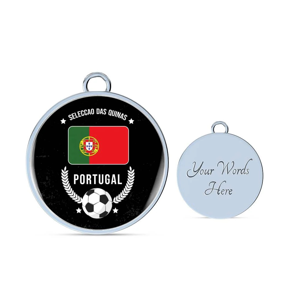 Futbol Sports Portugal Flag Personalized Engraved Silver Circle Bangle Bracelet